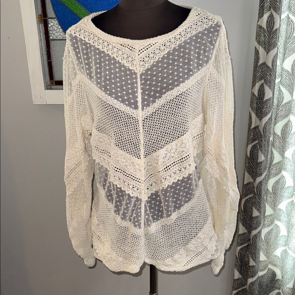 Sundance Tops - Sundance Lace for Days Lace Crochet Ivory Boho Long Sleeve Top SZ Large